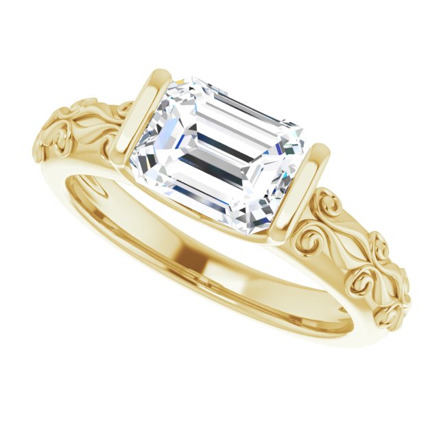 Cubic Zirconia Engagement Ring- The Cora (Customizable Bar-set Radiant Cut Setting featuring Organic Band)