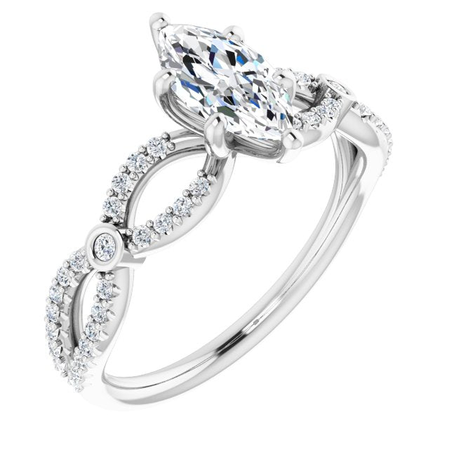 10K White Gold Customizable Marquise Cut Design with Infinity-inspired Split Pavé Band and Bezel Peekaboo Accents