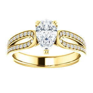 Cubic Zirconia Engagement Ring- The Monet (Customizable Pear Cut Design with Wide Split-Pavé Band)