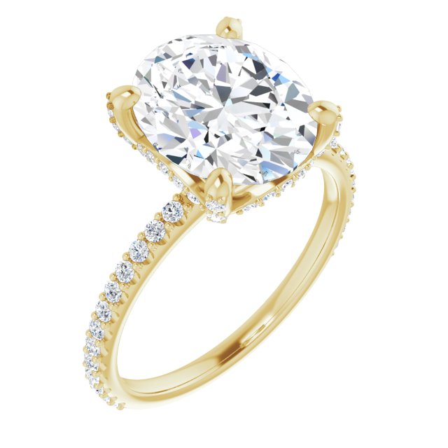 10K Yellow Gold Customizable Oval Cut Design with Round-Accented Band, Micropav? Under-Halo and Decorative Prong Accents)