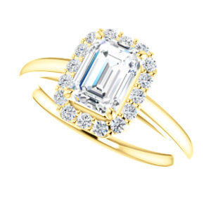 CZ Wedding Set, featuring The Tyra engagement ring (Customizable Cathedral-set Emerald Cut Style with Halo, Decorative Trellis and Thin Band)