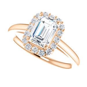 CZ Wedding Set, featuring The Tyra engagement ring (Customizable Cathedral-set Emerald Cut Style with Halo, Decorative Trellis and Thin Band)