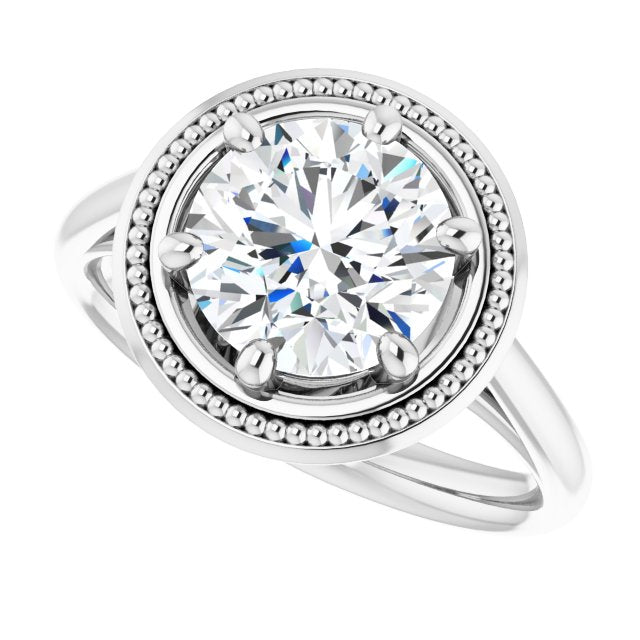 Cubic Zirconia Engagement Ring- The Eve (Customizable Round Cut Solitaire with Metallic Drops Halo Lookalike)