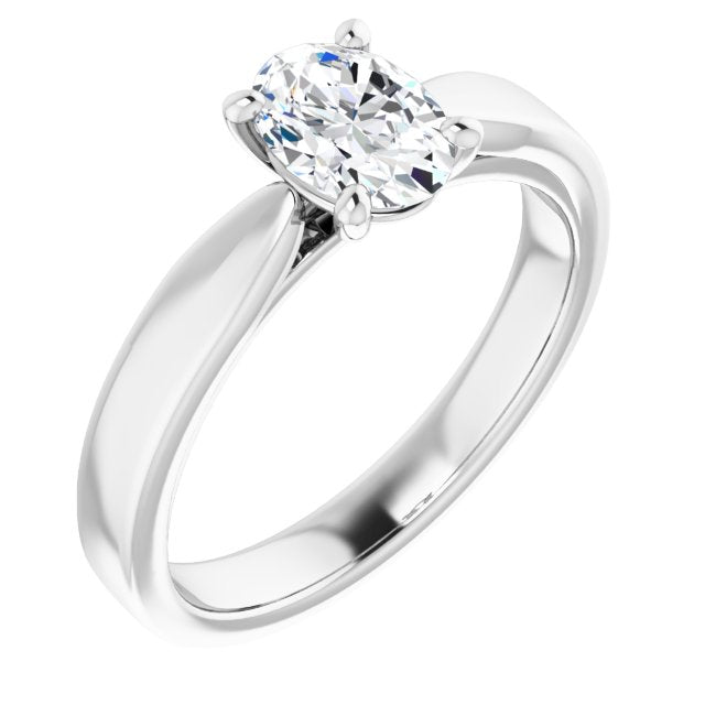 10K White Gold Customizable Oval Cut Cathedral Solitaire with Wide Tapered Band