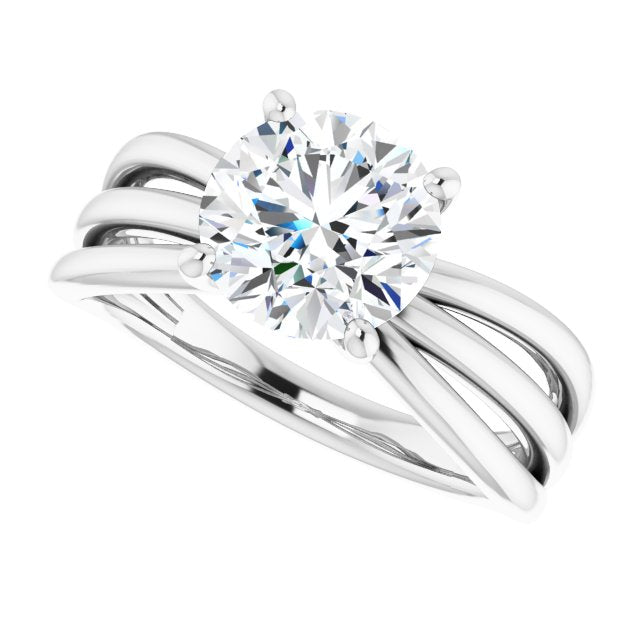 Cubic Zirconia Engagement Ring- The Maha (Customizable Round Cut Solitaire Design with Wide, Ribboned Split-band)
