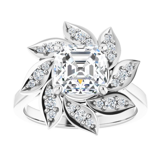 Cubic Zirconia Engagement Ring- The Xiùying (Customizable Asscher Cut Design with Artisan Floral Halo)