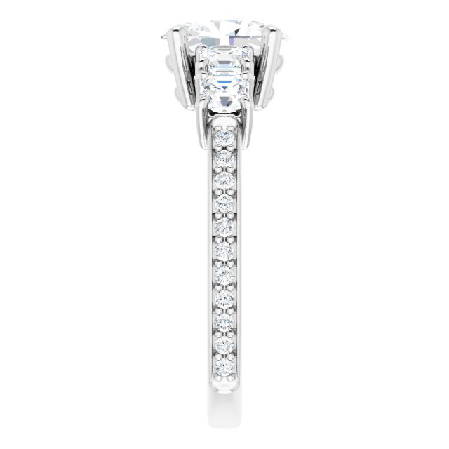 Cubic Zirconia Engagement Ring- The Harmony (Customizable Oval Cut 5-stone Style with Quad Oval Accents plus Shared Prong Band)