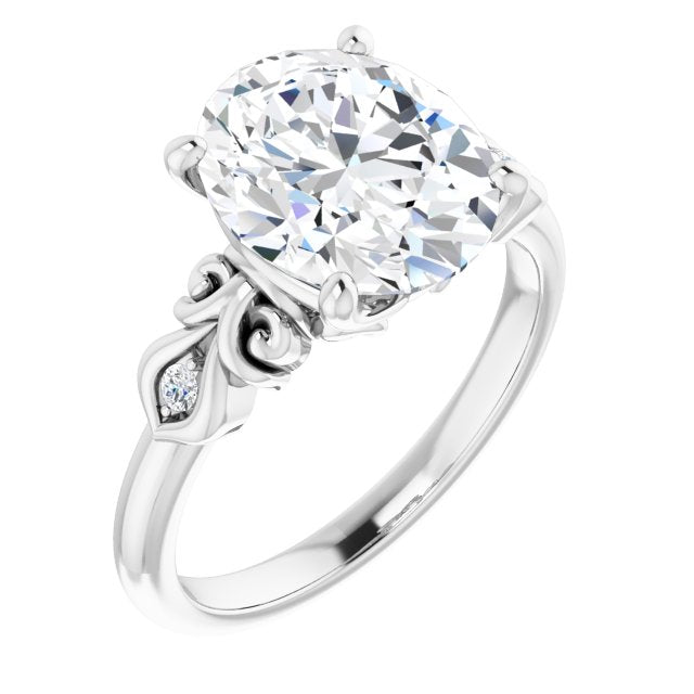 10K White Gold Customizable 3-stone Oval Cut Design with Small Round Accents and Filigree