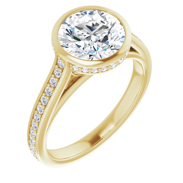 Cubic Zirconia Engagement Ring- The Jada (Customizable Cathedral-Bezel Round Cut Design with Under Halo and Shared Prong Band)
