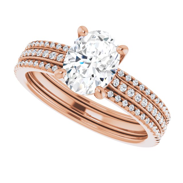 Cubic Zirconia Engagement Ring- The Isidora (Customizable Oval Cut Center with Wide Pavé Accented Band)