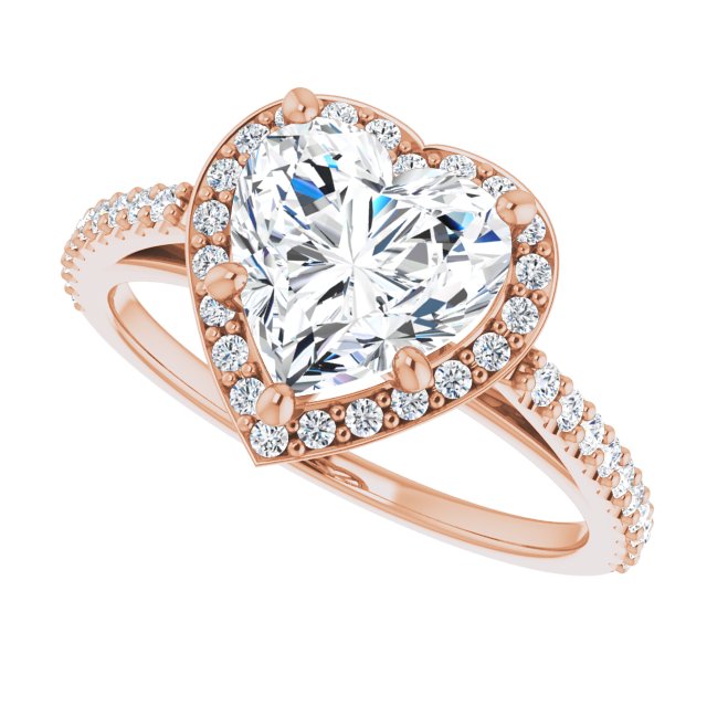 Cubic Zirconia Engagement Ring- The Catherine Lea (Customizable Heart Cut Design with Halo and Thin Pavé Band)