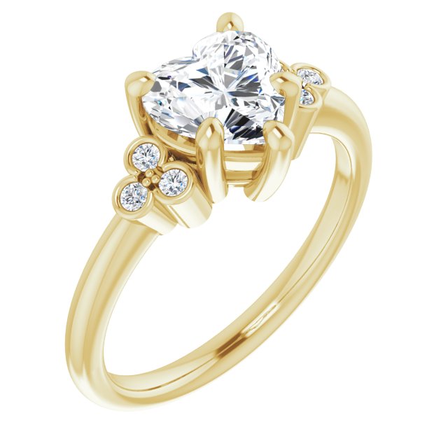 10K Yellow Gold Customizable 7-stone Heart Cut Center with Round-Bezel Side Stones