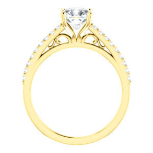 Cubic Zirconia Engagement Ring- The Kiana (Customizable Cushion Cut Design with Decorative Cathedral Trellis and Thin Pavé Band)
