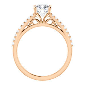 Cubic Zirconia Engagement Ring- The Kiana (Customizable Cushion Cut Design with Decorative Cathedral Trellis and Thin Pavé Band)