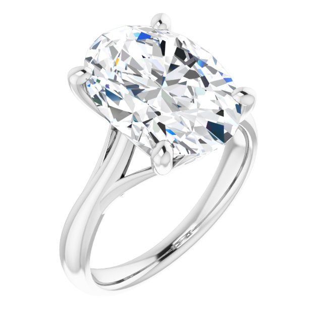 10K White Gold Customizable Oval Cut Solitaire with Decorative Prongs & Tapered Band