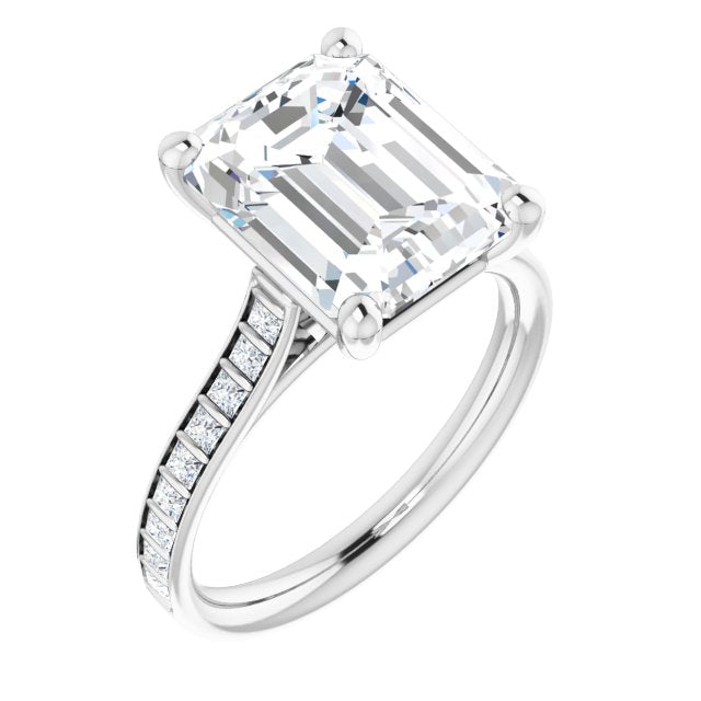 10K White Gold Customizable Emerald/Radiant Cut Style with Princess Channel Bar Setting