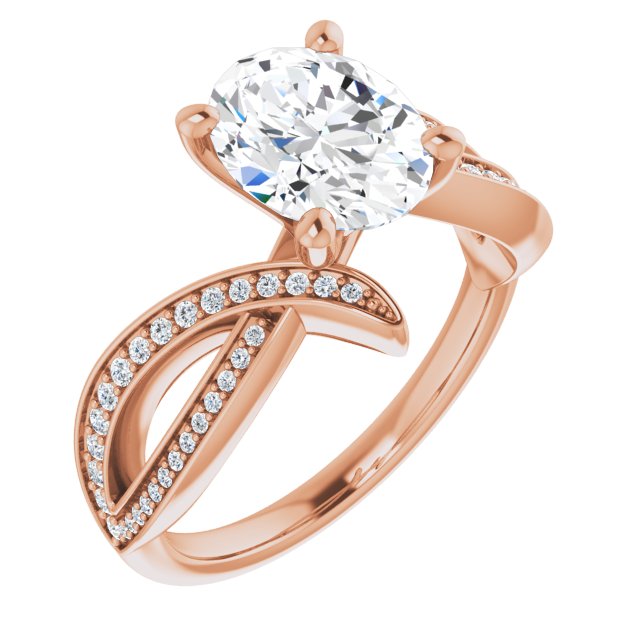 10K Rose Gold Customizable Oval Cut Design with Swooping Pavé Bypass Band