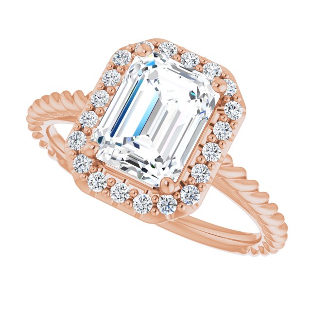 Cubic Zirconia Engagement Ring- The Shiori (Customizable Cathedral-set Radiant Cut Design with Halo and Twisty Rope Band)