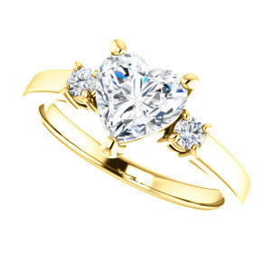 Cubic Zirconia Engagement Ring- The Jacqueline (Customizable Heart Cut 3-stone with Thin Band and Dual Round Prong Accents)