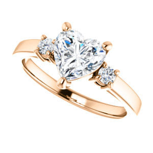 Cubic Zirconia Engagement Ring- The Jacqueline (Customizable Heart Cut 3-stone with Thin Band and Dual Round Prong Accents)