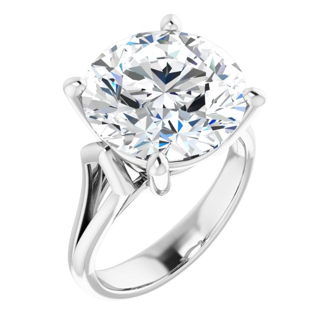 10K White Gold Customizable Cathedral-Raised Round Cut Solitaire with Angular Chevron Split Band
