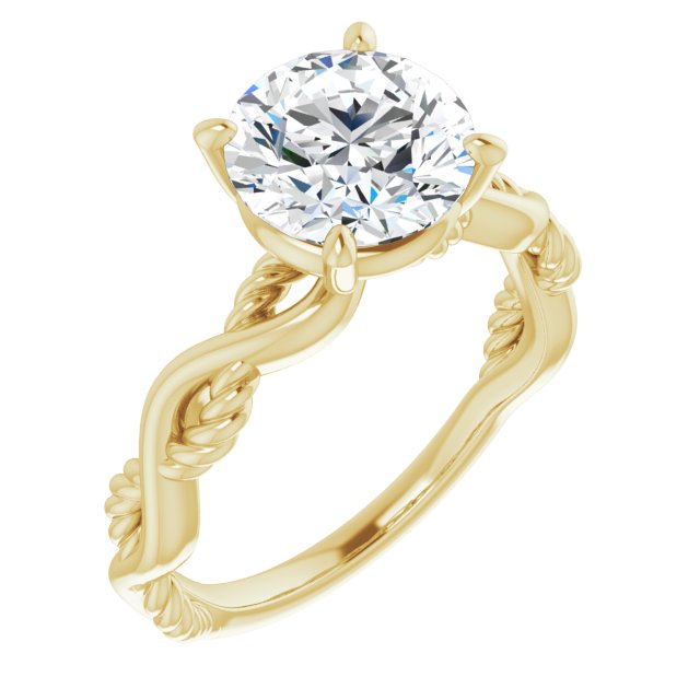 18K Yellow Gold Customizable Round Cut Solitaire with Twisting Split Band