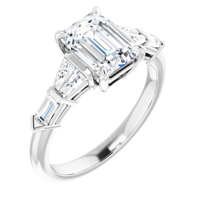 Cubic Zirconia Engagement Ring- The Annaliza (Customizable 7-stone Design with Radiant Cut Center and Baguette Accents)