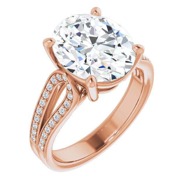 10K Rose Gold Customizable Oval Cut Design featuring Shared Prong Split-band