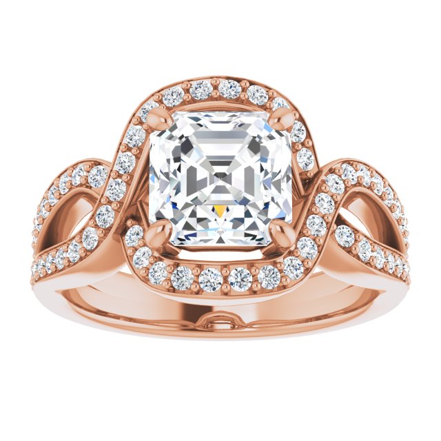 Cubic Zirconia Engagement Ring- The Effie (Customizable Asscher Cut Center with Infinity-inspired Split Shared Prong Band and Bypass Halo)