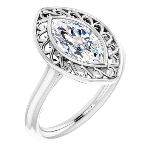 Cubic Zirconia Engagement Ring- The Addie (Customizable Cathedral-Bezel Style Marquise Cut Solitaire with Flowery Filigree)