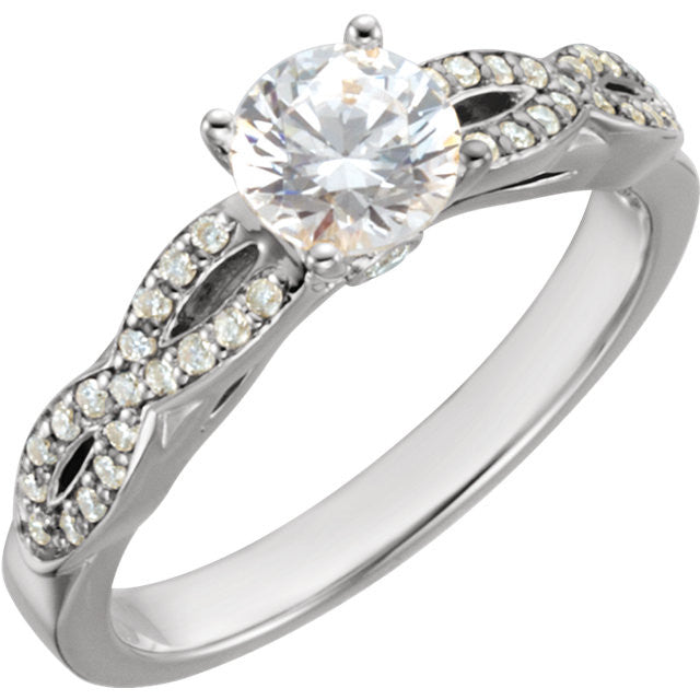 Cubic Zirconia Engagement Ring- The Brenda (0.5-1.5 Carat Round-Cut with Infinity-Inspired Pave Band)