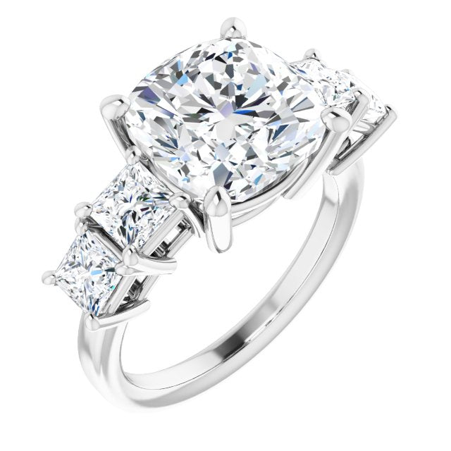 10K White Gold Customizable 5-stone Cushion Cut Style with Quad Princess-Cut Accents