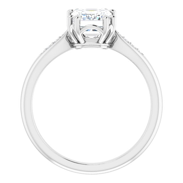 Cubic Zirconia Engagement Ring- The Sandhya (Customizable 9-stone Emerald Cut Design with 8-prong Decorative Basket & Round Cut Side Stones)