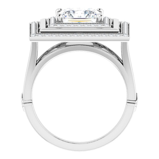 Cubic Zirconia Engagement Ring- The Allie (Customizable Princess/Square Cut Oversized 2x Halo Style with Knuckle Accented Split Band)