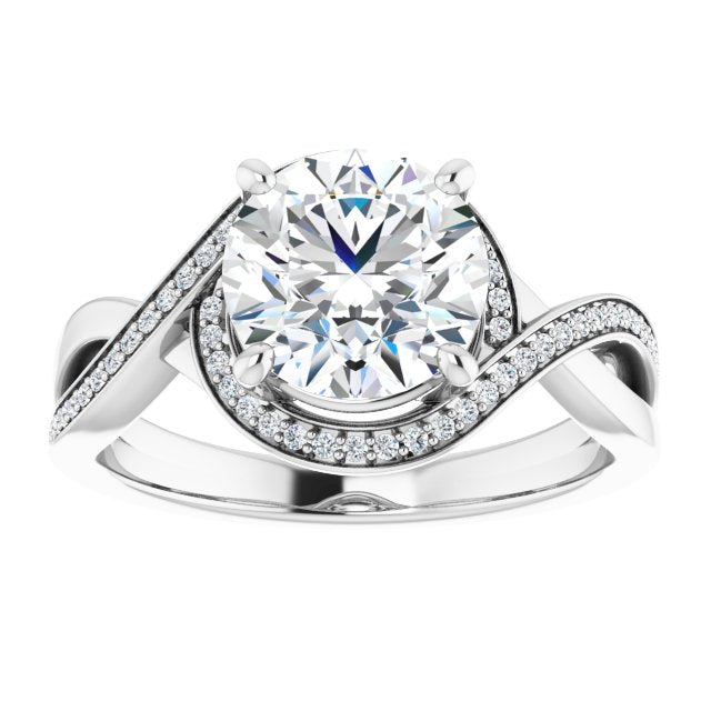 Cubic Zirconia Engagement Ring- The Ananya (Customizable Bypass-Halo-Accented Round Cut Center with Twisting Split Shared Prong Band)