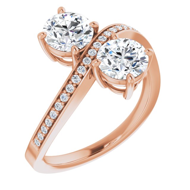 10K Rose Gold Customizable 2-stone Round Cut Bypass Design with Thin Twisting Shared Prong Band