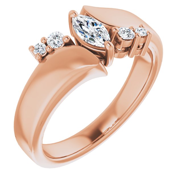 10K Rose Gold Customizable 5-stone Marquise Cut Style featuring Artisan Bypass
