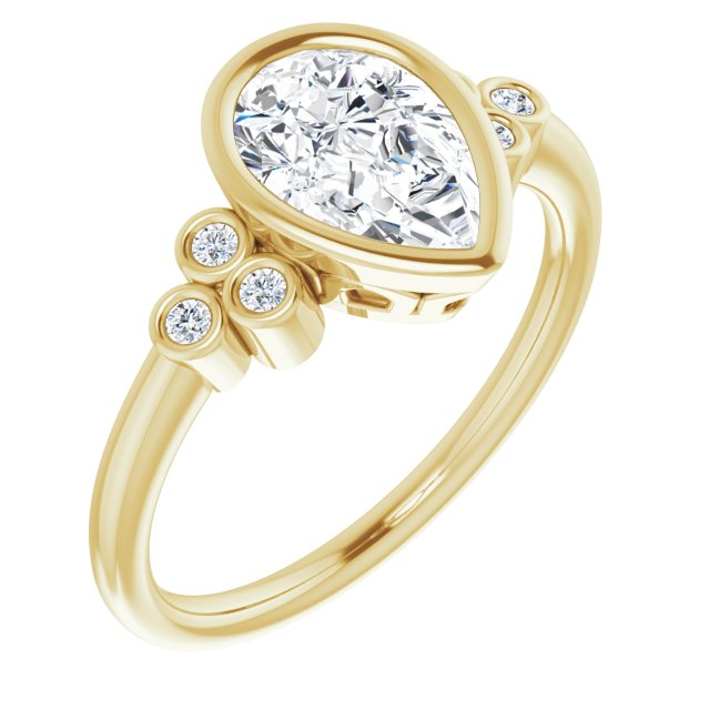 10K Yellow Gold Customizable 7-stone Pear Cut Style with Triple Round-Bezel Accent Cluster Each Side