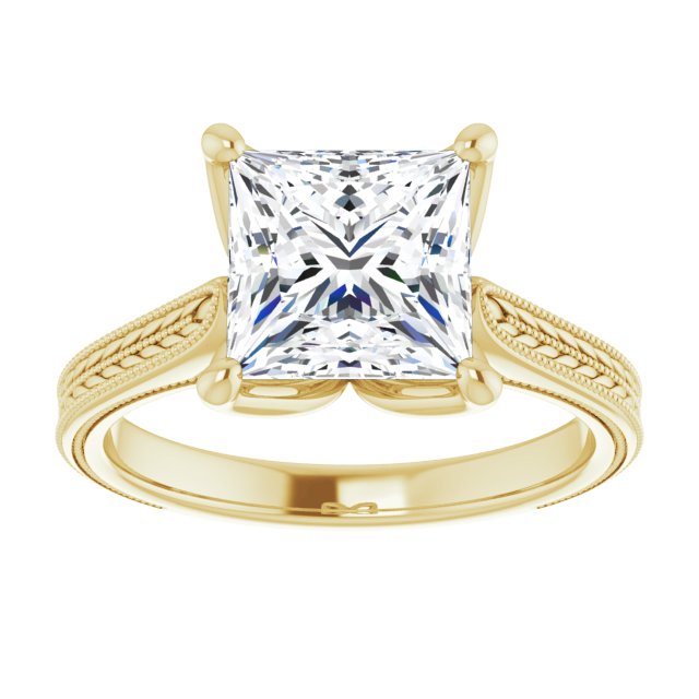 Cubic Zirconia Engagement Ring- The Dulcia (Customizable Princess/Square Cut Solitaire with Wheat-inspired Band)