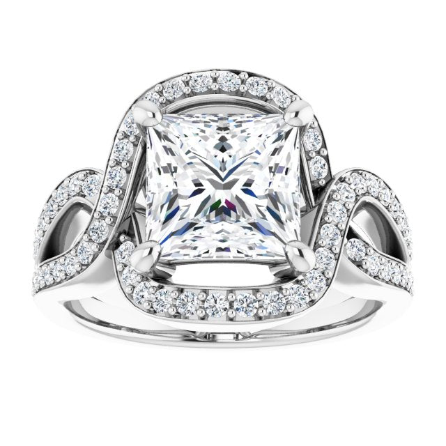 Cubic Zirconia Engagement Ring- The Effie (Customizable Princess/Square Cut Center with Infinity-inspired Split Shared Prong Band and Bypass Halo)