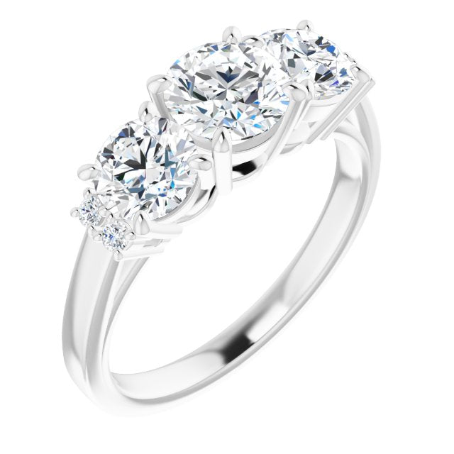 10K White Gold Customizable Triple Round Cut Design with Quad Vertical-Oriented Round Accents