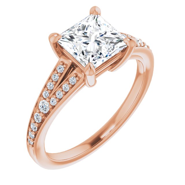 10K Rose Gold Customizable Princess/Square Cut Center with Thin Split-Shared Prong Band