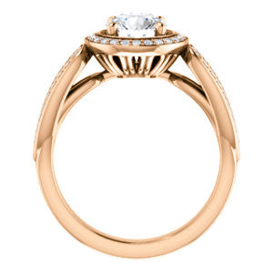 Cubic Zirconia Engagement Ring- The Jordyn Elitza (Customizable Halo-Style Round Cut with Twisting Pavé Split-Shank)