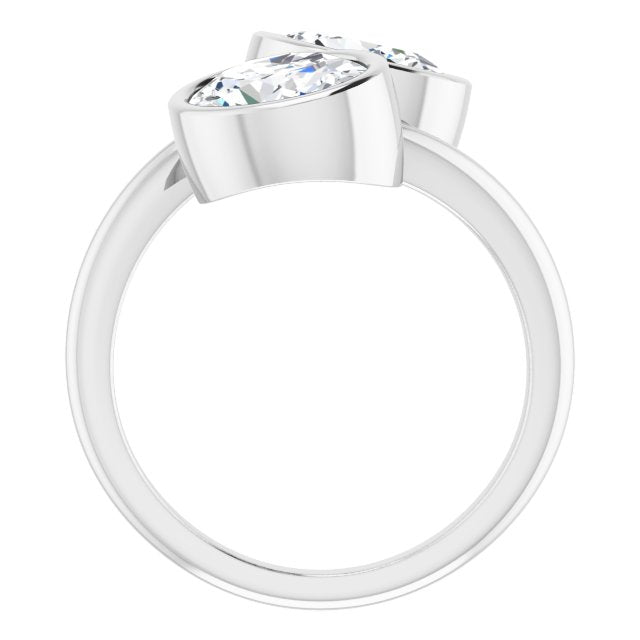 Cubic Zirconia Engagement Ring- The Mirella (Customizable 2-stone Double Bezel Oval Cut Design with Artisan Bypass Band)
