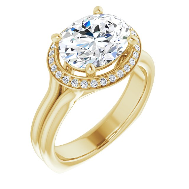 10K Yellow Gold Customizable Oval Cut Style with Halo, Wide Split Band and Euro Shank