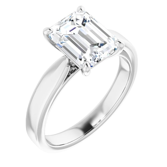 10K White Gold Customizable Emerald/Radiant Cut Cathedral Solitaire with Wide Tapered Band