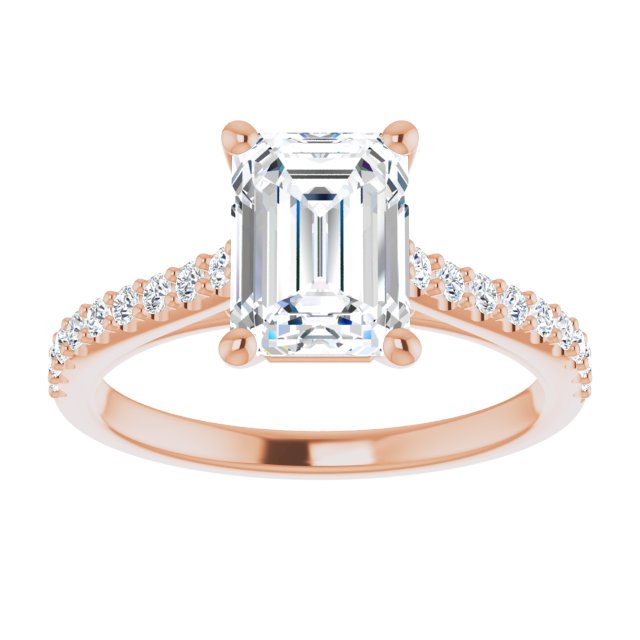 Cubic Zirconia Engagement Ring- The Diane (Customizable Cathedral-raised Emerald Cut Design with Accented Band and Infinity Symbol Trellis Decoration)