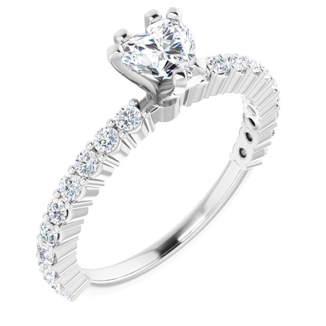 10K White Gold Customizable 8-prong Heart Cut Design with Thin, Stackable Pav? Band