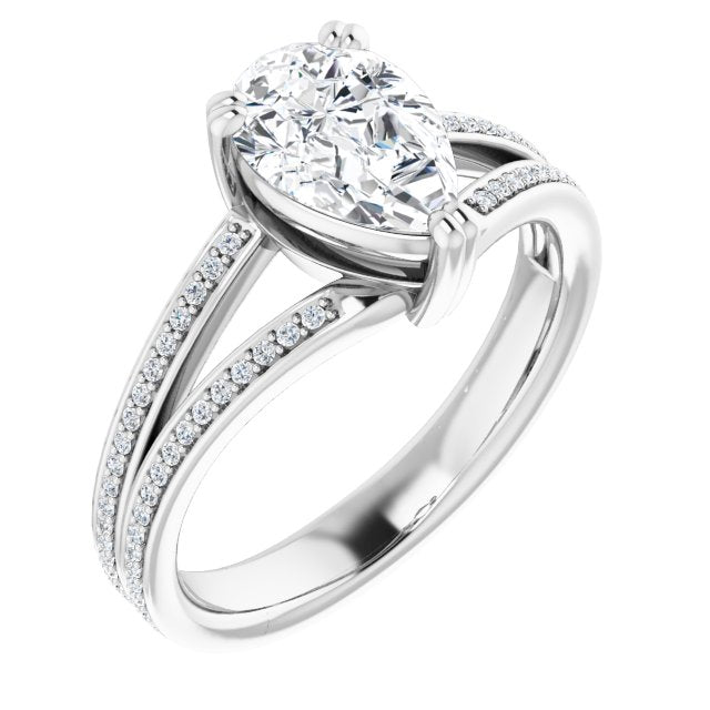 10K White Gold Customizable Pear Cut Center with 100-stone* "Waterfall" Pavé Split Band