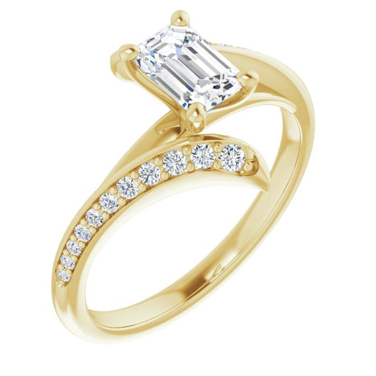 10K Yellow Gold Customizable Emerald/Radiant Cut Style with Artisan Bypass and Shared Prong Band